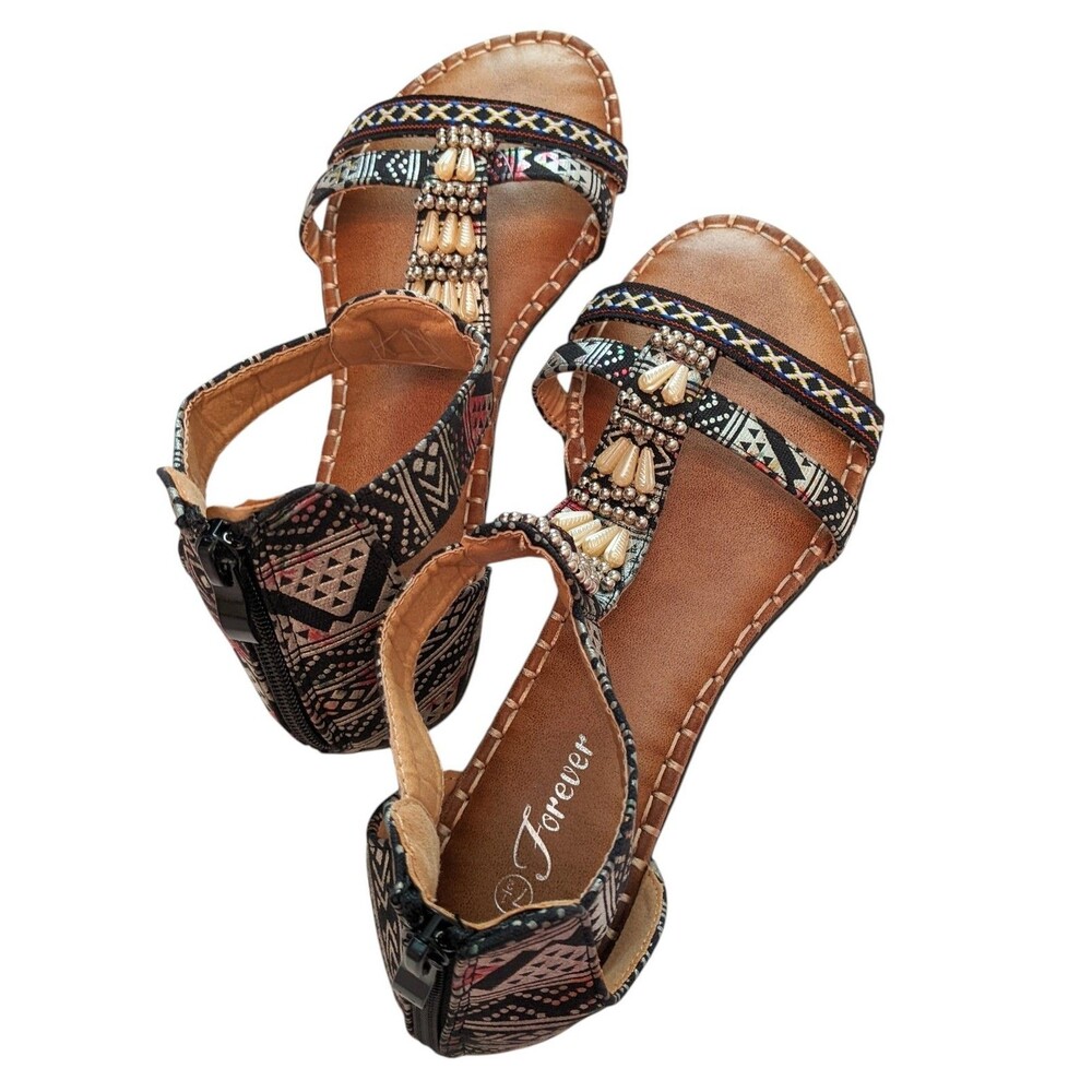 Forever Embellished Sandals Back Zip Aztec Mexican African 7.5